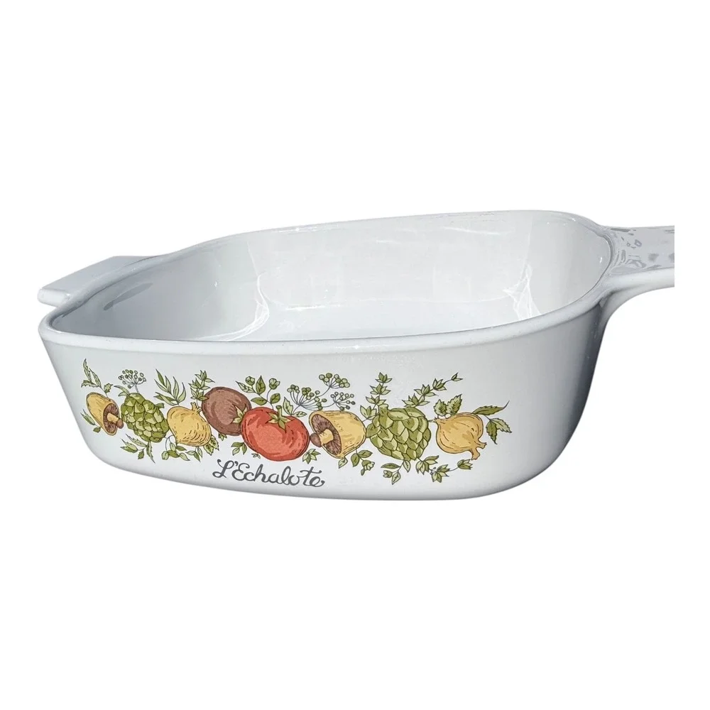 VTG Corning Ware L'Echalote Casserole Dish Set 1 Quart A-1-B White Vegetables